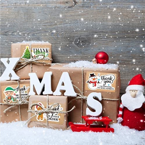 50 stickers- Holiday Thank you Stickers 1.6 x 1 inch - Picture 3 of 6